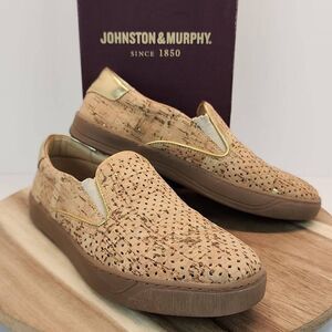 Johnston & Murphy Women's Cork Gold Metallic Slip On Loafer Shoes Size 8